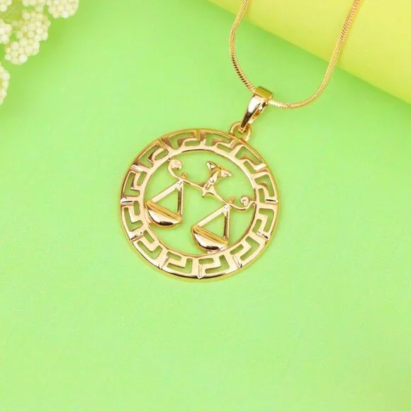 "Libra Zodiac Sign Rose Gold Pendant in Gold Plated Brass, XPPT1334 - Picture 2 of 13
